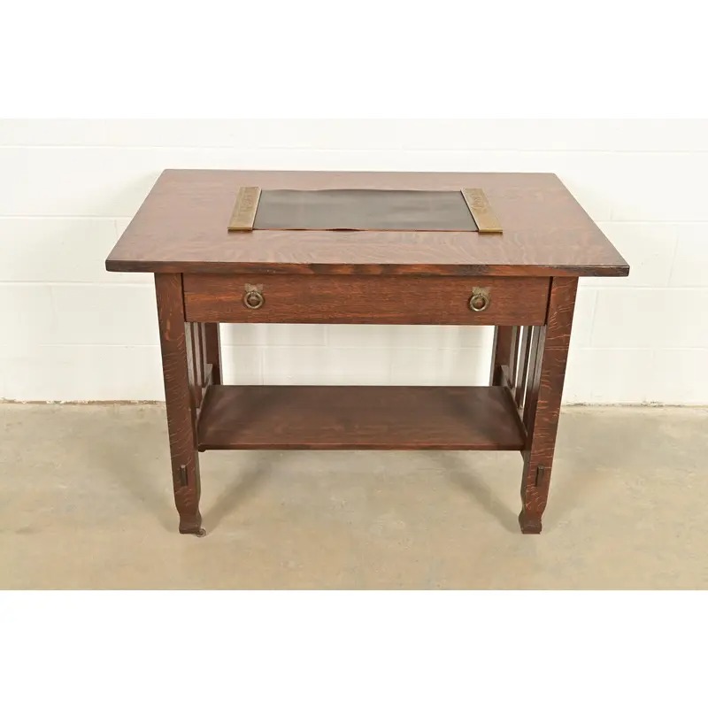 Tiffany Studios New York Adam Pattern Bronze Doré Blotter Ends With Leather Desk Blotter - Image 13