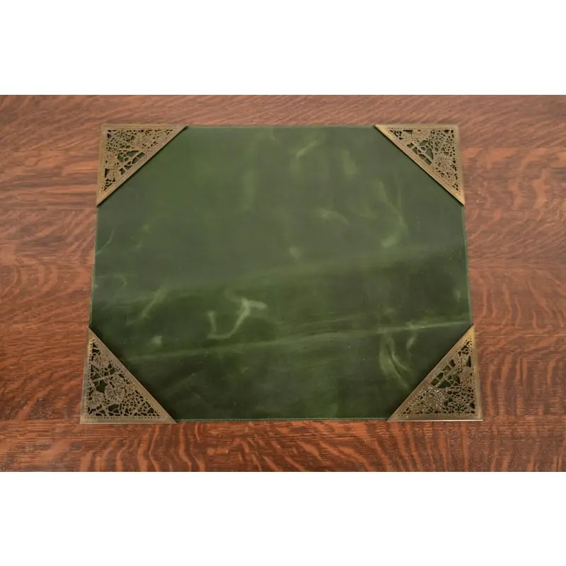 Tiffany Studios New York Grapevine Bronze Doré Blotter Corners With Leather Desk Blotter