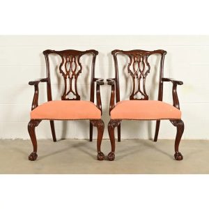Baker Furniture Chippendale Carved Mahogany Armchairs, Pair