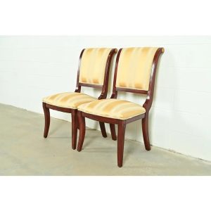 Baker Furniture Style Regency Carved Mahogany Side Chairs or Dining Chairs, Pair
