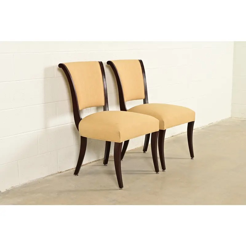 Barbara Barry for Baker Furniture Modern Regency Mahogany Side Chairs or Dining Chairs, Pair
