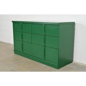 Donald Deskey Style Art Deco Green Lacquered Six-Drawer Double Dresser, Newly Refinished