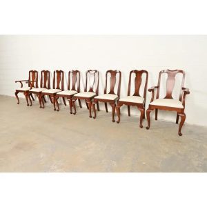Henkel Harris Queen Anne Solid Cherry Wood Dining Chairs, Set of Eight