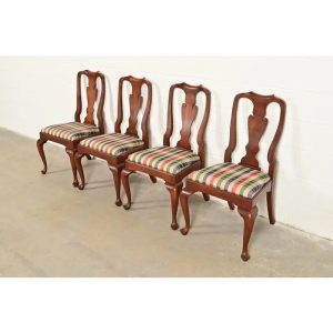 Henkel Harris Queen Anne Solid Cherry Wood Dining Chairs, Set of Four