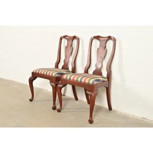 Henkel Harris Queen Anne Solid Cherry Wood Side Chairs or Dining Chairs, Pair