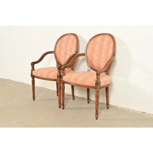 Karges French Regency Louis XVI Carved Walnut Armchairs, Pair