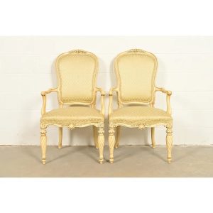 Karges French Regency Louis XVI Cream Lacquered Armchairs, Pair