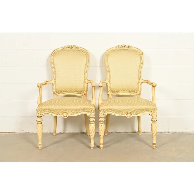 Karges French Regency Louis XVI Cream Lacquered Armchairs, Pair