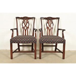 Kindel Furniture Georgian Carved Mahogany Armchairs, Pair