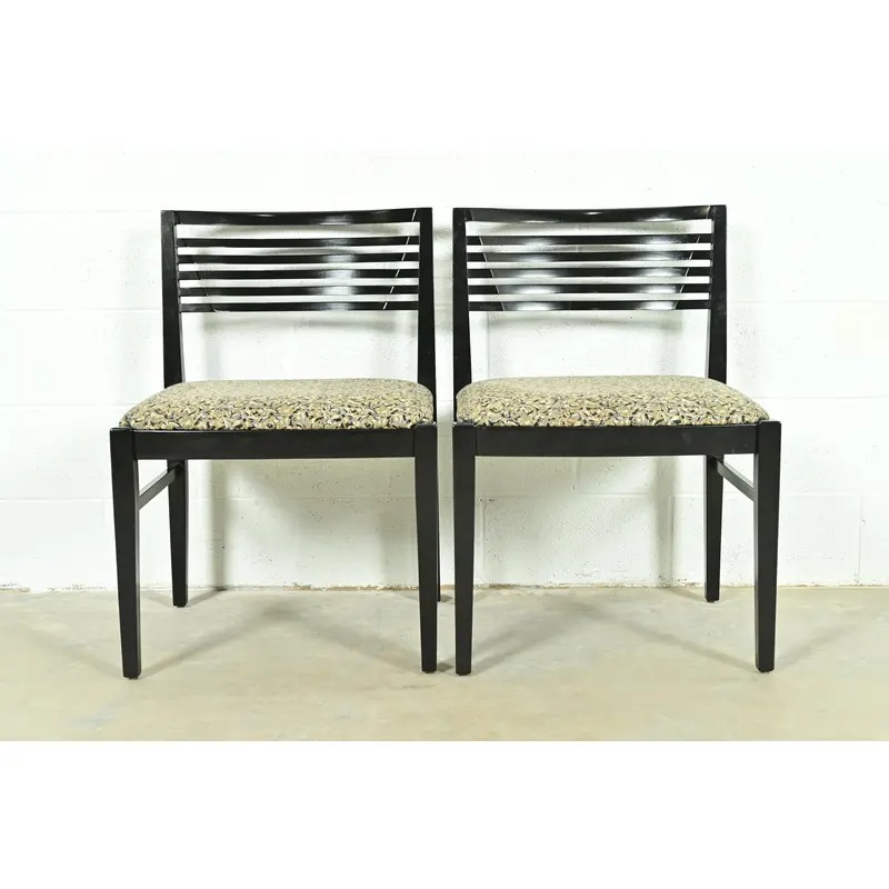 Knoll Postmodern Black Lacquered Ricchio Side Chairs or Dining Chairs, Pair