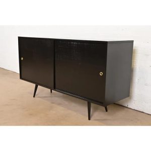 Paul McCobb Planner Group Mid-Century Modern Black Lacquered Sideboard Credenza, Newly Refinished