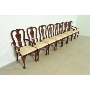 Thomasville Chippendale Carved Cherry Wood Dining Chairs, Set of Eight