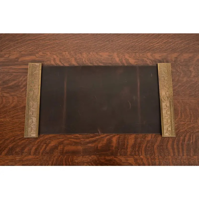 Tiffany Studios New York Adam Pattern Bronze Doré Blotter Ends With Leather Desk Blotter