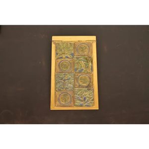 Tiffany Studios New York Bookmark Pattern Bronze Doré and Enamel Notepad Holder
