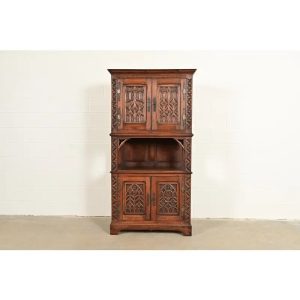 Antique French Renaissance Revival Ornate Carved Oak Bar Cabinet, Circa 1890s