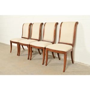 Henredon French Regency Louis XVI Carved Oak Dining Chairs, Set of Four