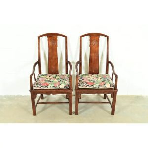 Henredon Hollywood Regency Chinoiserie Sculpted Mahogany Armchairs, Pair