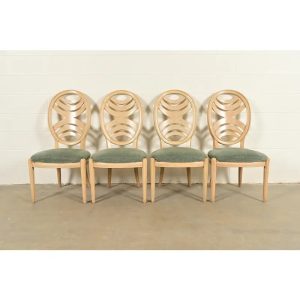 Henredon Modern Art Deco Carved Oak Dining Chairs, Set of Four