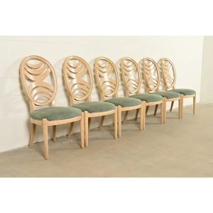 Henredon Modern Art Deco Carved Oak Dining Chairs, Set of Six