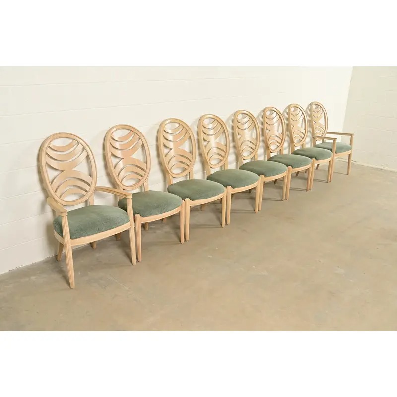 Henredon Modern Art Deco Carved Oak Side Chairs or Dining Chairs, Pair - Image 15