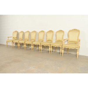 Karges French Regency Louis XVI Cream Lacquered Dining Chairs, Set of Eight