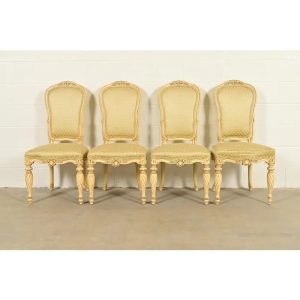 Karges French Regency Louis XVI Cream Lacquered Dining Chairs, Set of Four