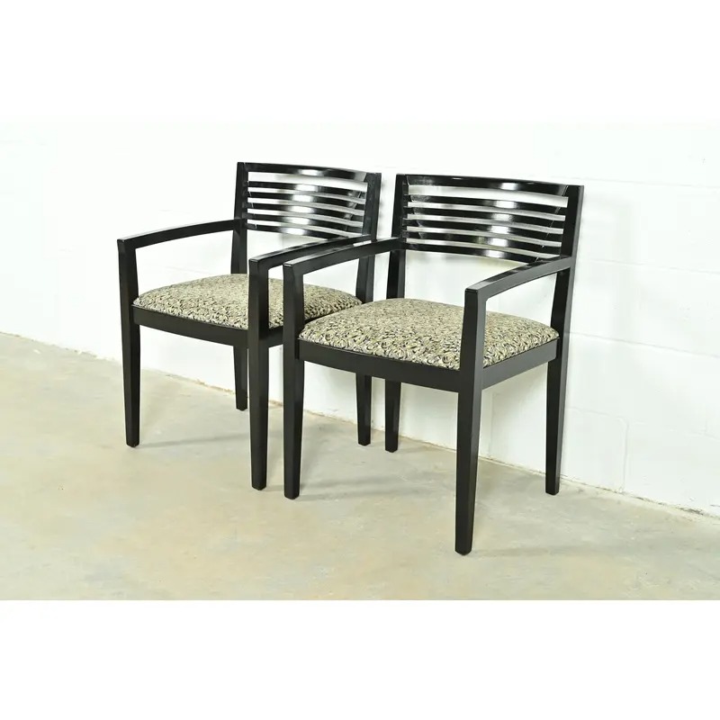 Knoll Postmodern Black Lacquered Ricchio Armchairs, Pair