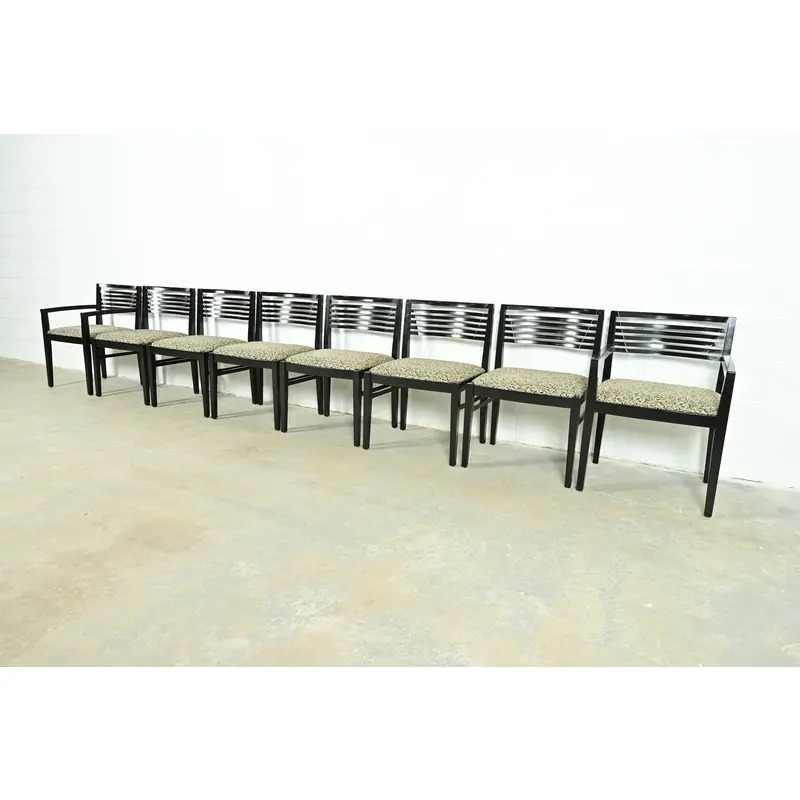 Knoll Postmodern Black Lacquered Ricchio Dining Chairs, Set of Eight