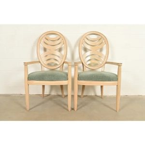 Henredon Modern Art Deco Carved Oak Armchairs, Pair