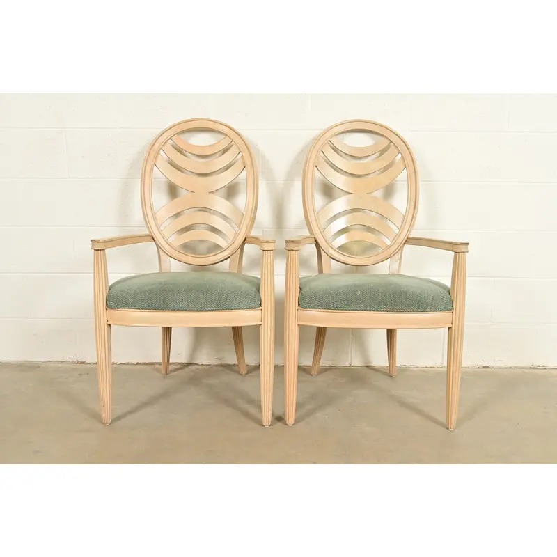 Henredon Modern Art Deco Carved Oak Armchairs, Pair