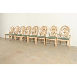 Henredon Modern Art Deco Carved Oak Dining Chairs, Set of Eight