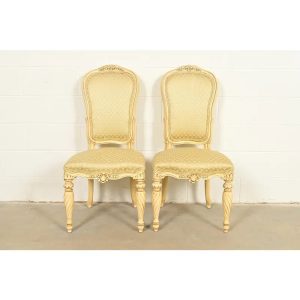 Karges French Regency Louis XVI Cream Lacquered Side Chairs or Dining Chairs, Pair