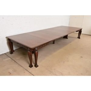 R. J. Horner Style Monumental Antique Victorian Carved Oak Extension Dining Table, Newly Refinished