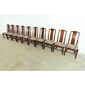 Henredon Hollywood Regency Chinoiserie Sculpted Mahogany Dining Chairs, Set of Ten