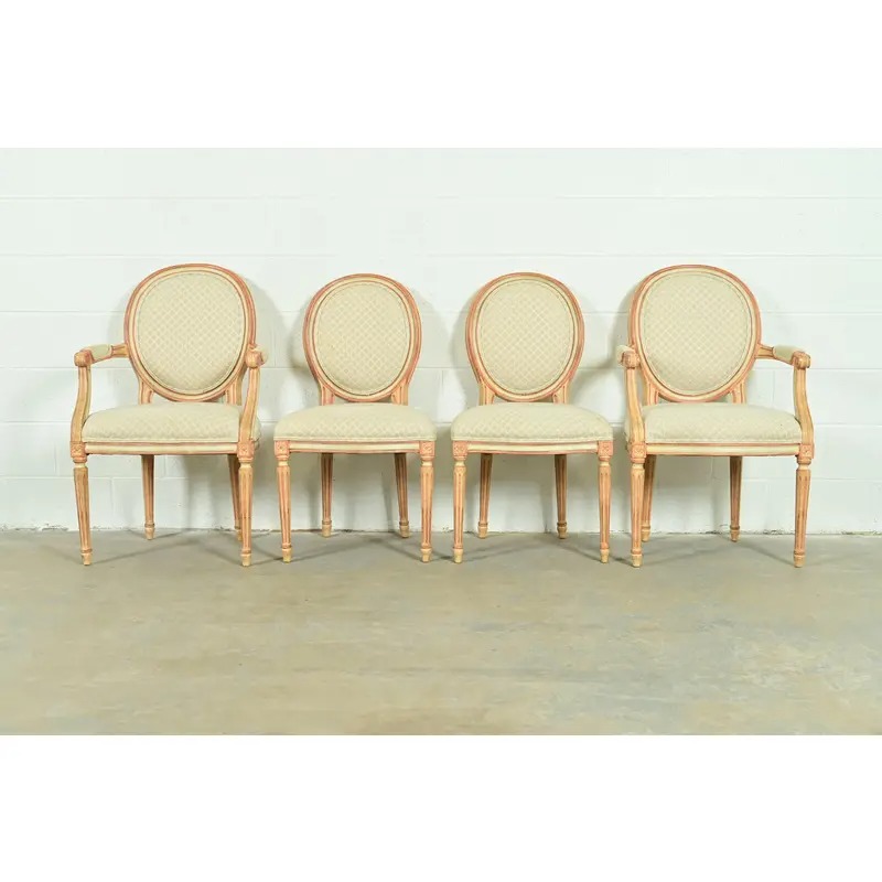 Baker Furniture French Regency Louis XVI Cream and Pink Lacquered Dining Chairs, Set of Four - Image 2