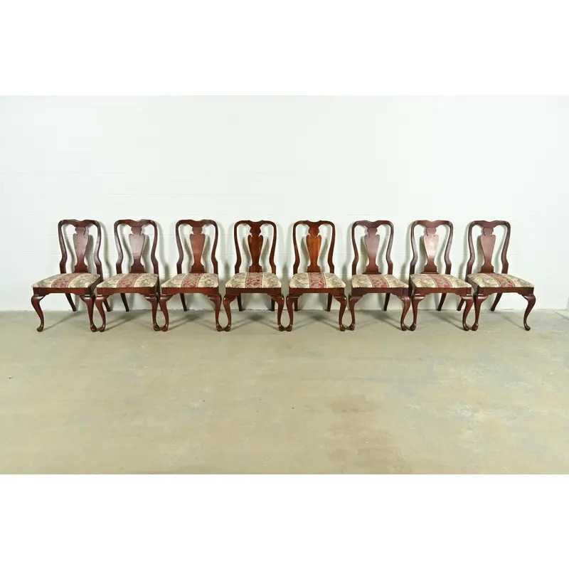 Baker Furniture Style Queen Anne Solid Cherry Wood Dining Chairs, Set of Eight - Image 2