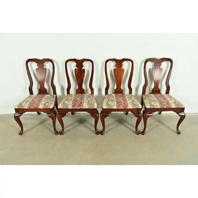 Baker Furniture Style Queen Anne Solid Cherry Wood Dining Chairs, Set of Four - Image 2