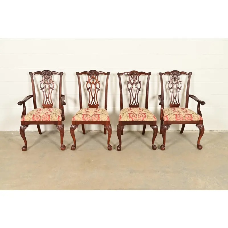 Ethan Allen Chippendale Carved Mahogany Dining Chairs, Set of Four - Image 2