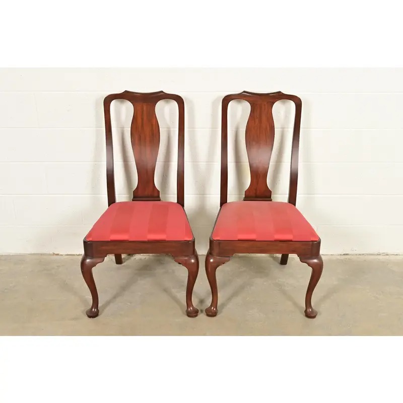 Henkel Harris Queen Anne Solid Mahogany Side Chairs or Dining Chairs, Pair - Image 12