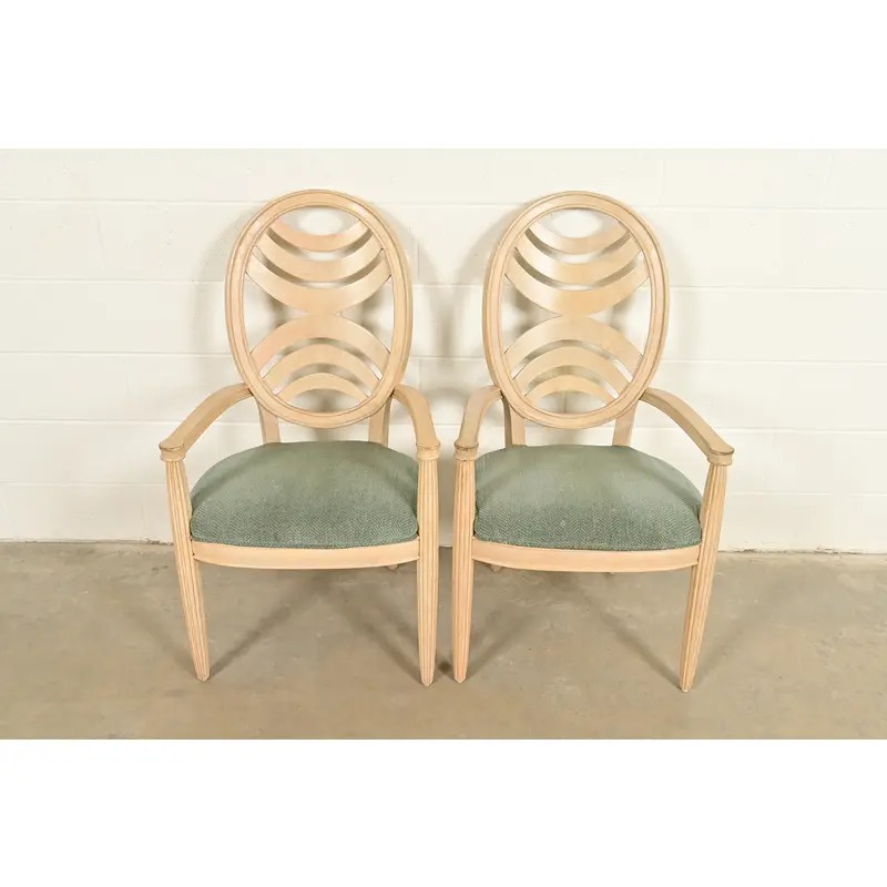 Henredon Modern Art Deco Carved Oak Armchairs, Pair - Image 2