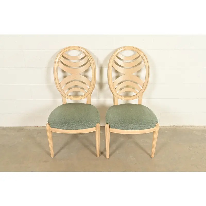 Henredon Modern Art Deco Carved Oak Side Chairs or Dining Chairs, Pair - Image 2