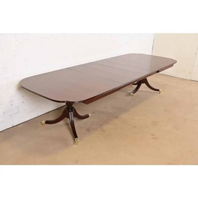 Karges Georgian Mahogany Double Pedestal Extension Dining Table, Newly Refinished - Image 2