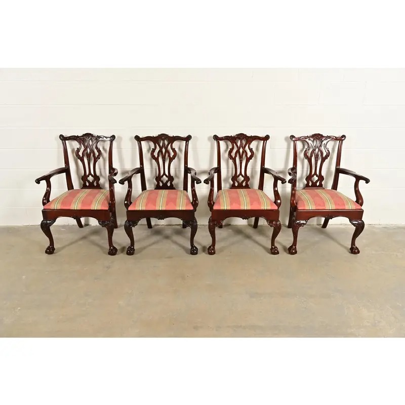 Kindel Furniture Chippendale Carved Mahogany Dining Arm Chairs, Set of Four - Image 2