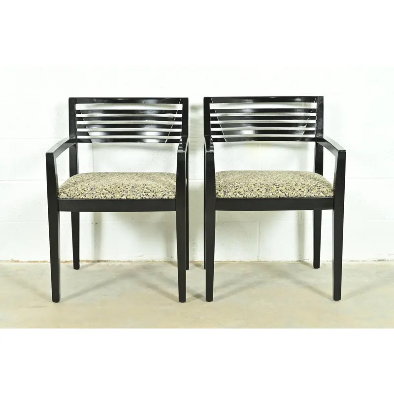 Knoll Postmodern Black Lacquered Ricchio Armchairs, Pair - Image 2