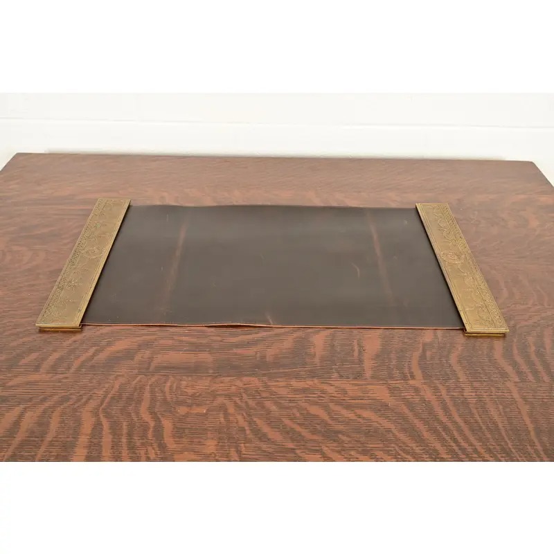 Tiffany Studios New York Adam Pattern Bronze Doré Blotter Ends With Leather Desk Blotter - Image 2