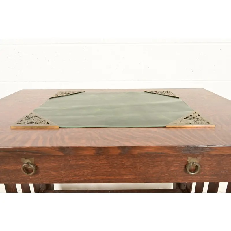 Tiffany Studios New York Grapevine Bronze Doré Blotter Corners With Leather Desk Blotter - Image 2