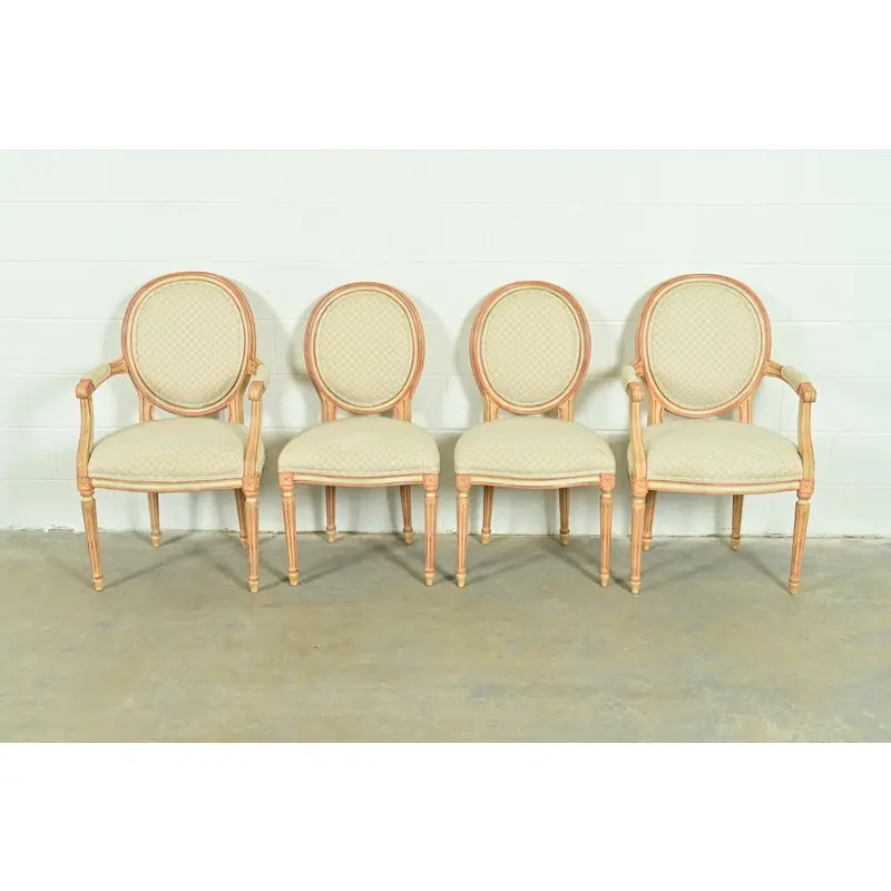 Baker Furniture French Regency Louis XVI Cream and Pink Lacquered Dining Chairs, Set of Four - Image 3