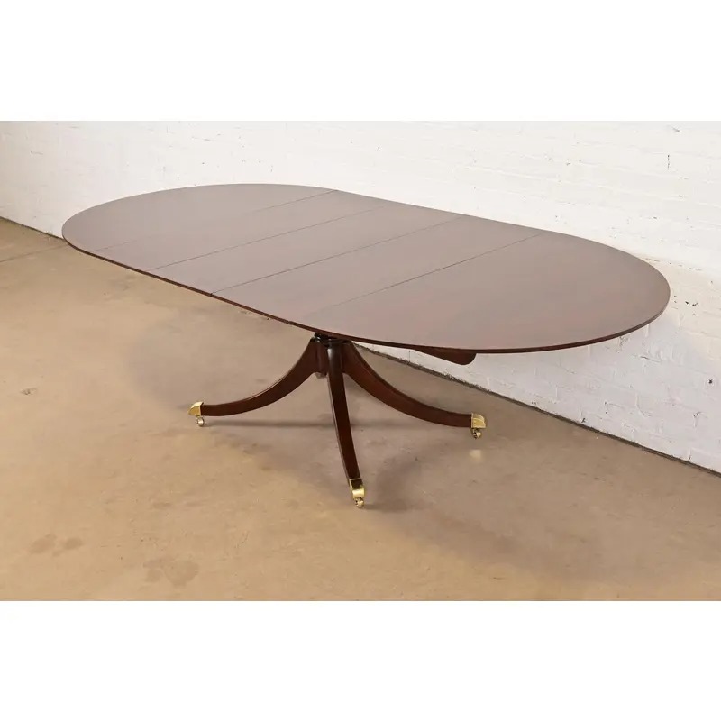 Baker Furniture Georgian Banded Cherry Wood Pedestal Extension Dining Table, Newly Refinished - Image 3