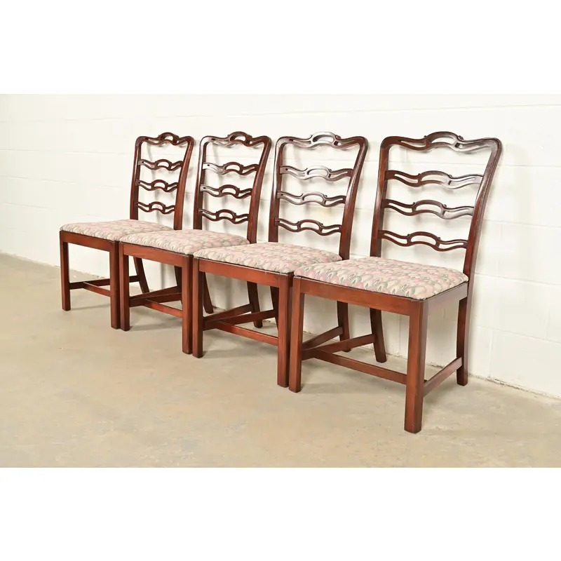 Baker Furniture Style Georgian Carved Mahogany Dining Chairs, Set of Four - Image 3