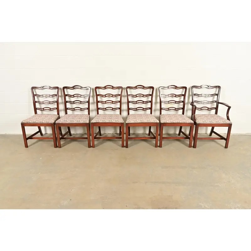 Baker Furniture Style Georgian Carved Mahogany Dining Chairs, Set of Six - Image 3